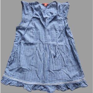 Blue small oversized Striped Sleeveless Top with‎ flutter trim